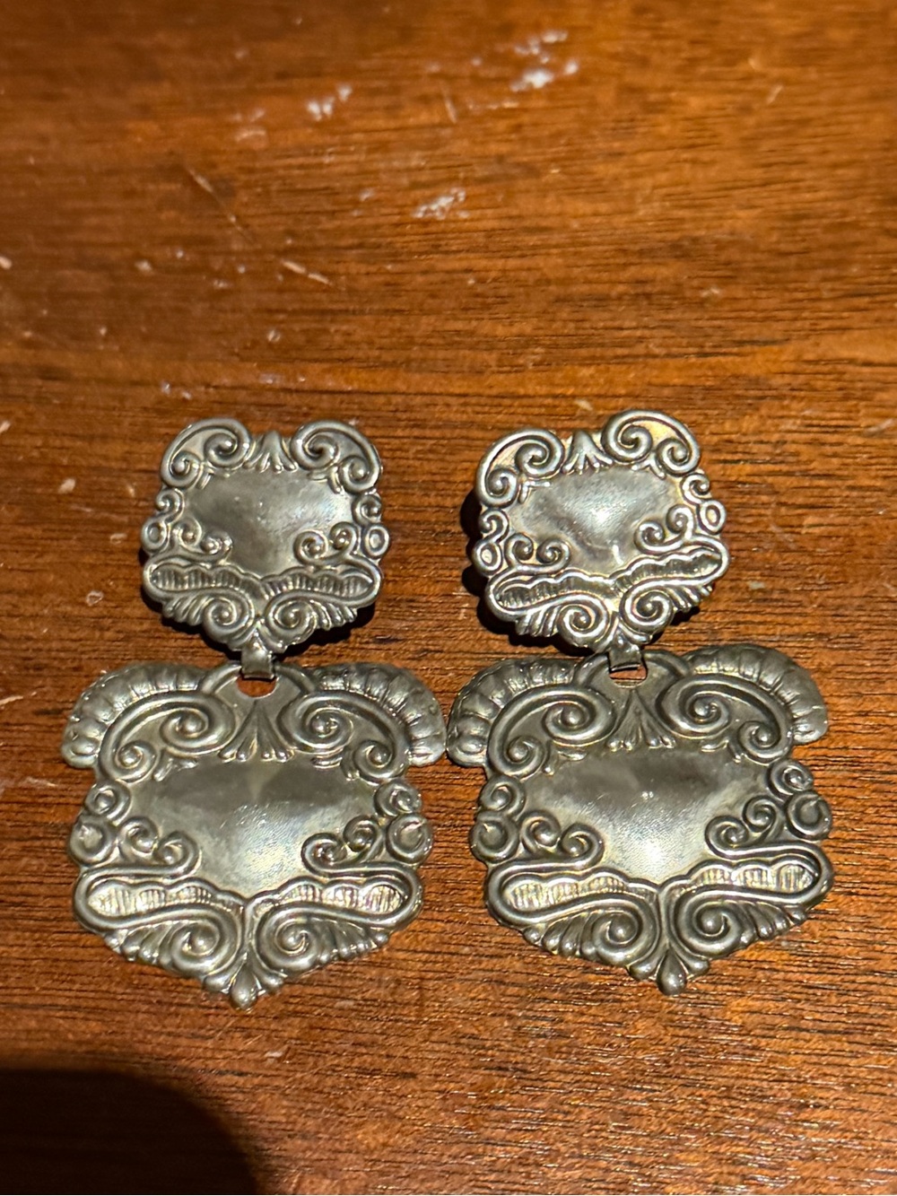 Vintage T Foree Hinsicker Sterling Silver Luggage Tag Drop Earrings Pierced Ears